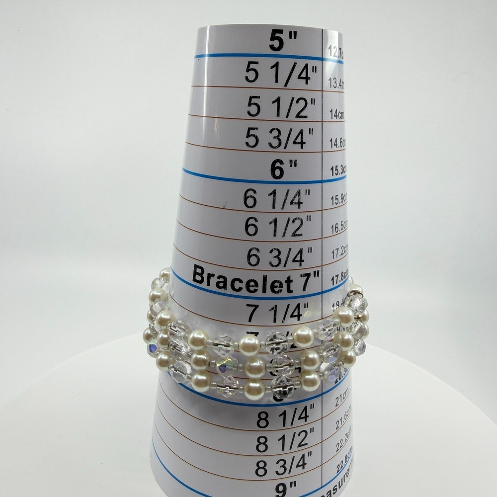 Faux Pearl & Crystal Wrap Bracelet - Stackable Boho Chic - Picture 12 of 13